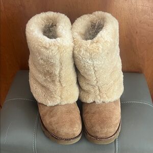 UGG Cream and Tan Shearling Boots